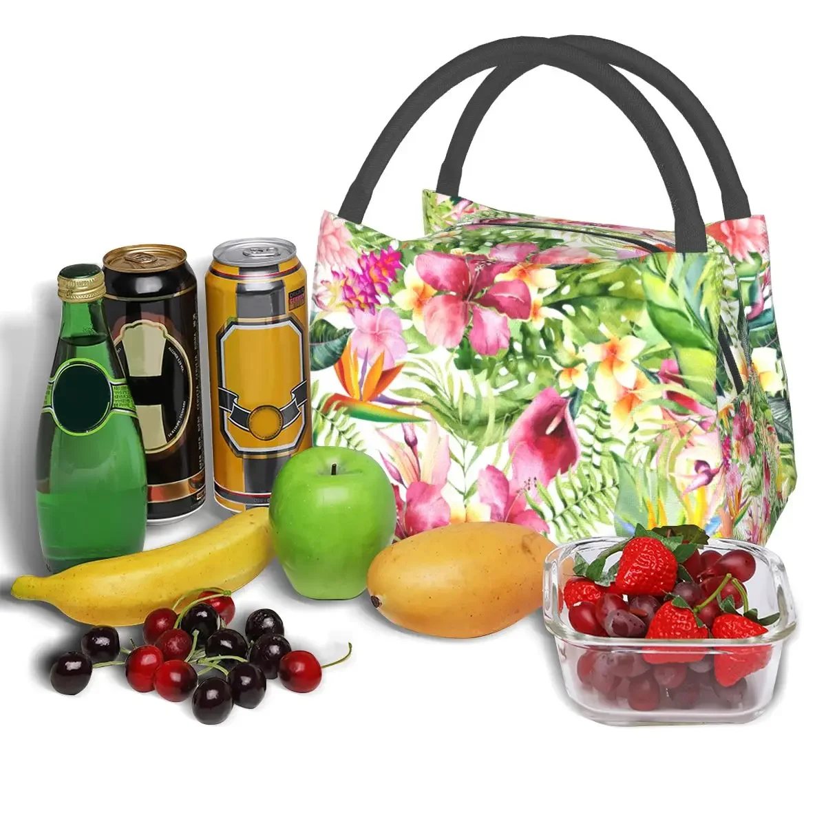 Bolsa de almuerzo de flores brillantes, fiambrera de diseño gráfico Floral Hawaiano Tropical, bolsa enfriadora de viaje, bolsas de comida