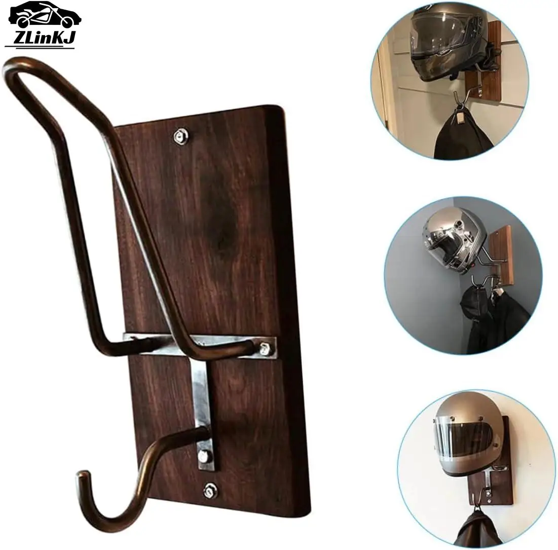 Wood Motorcycle Bicycle Helmet display Rack Wall Mount Hanger with Hooks Keys Jacket Hanger Motorcycle Accessories