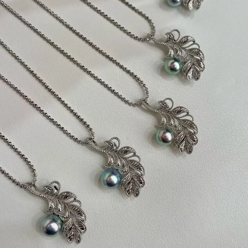 

SGARIT Natural Pearl 925 Sterling Silver 8-8.5mm Silver Blue Color Brooch Pendant 2 in1 Diamond Chain Women Necklace Luxury Gift