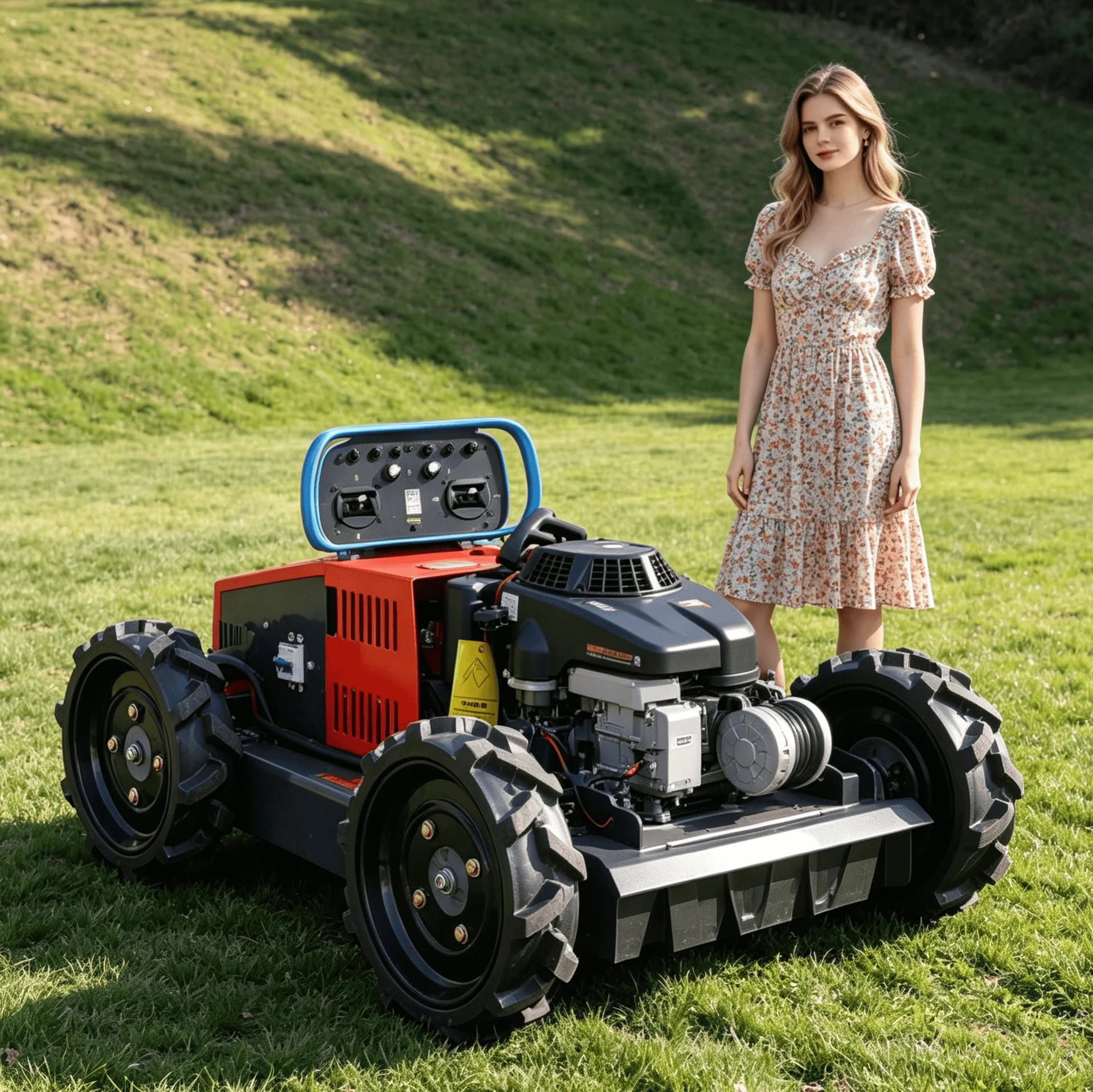 

Customized remote control lawn mower robot Euro V standard petrol motor durable build for garden farm hillside commercial landsc