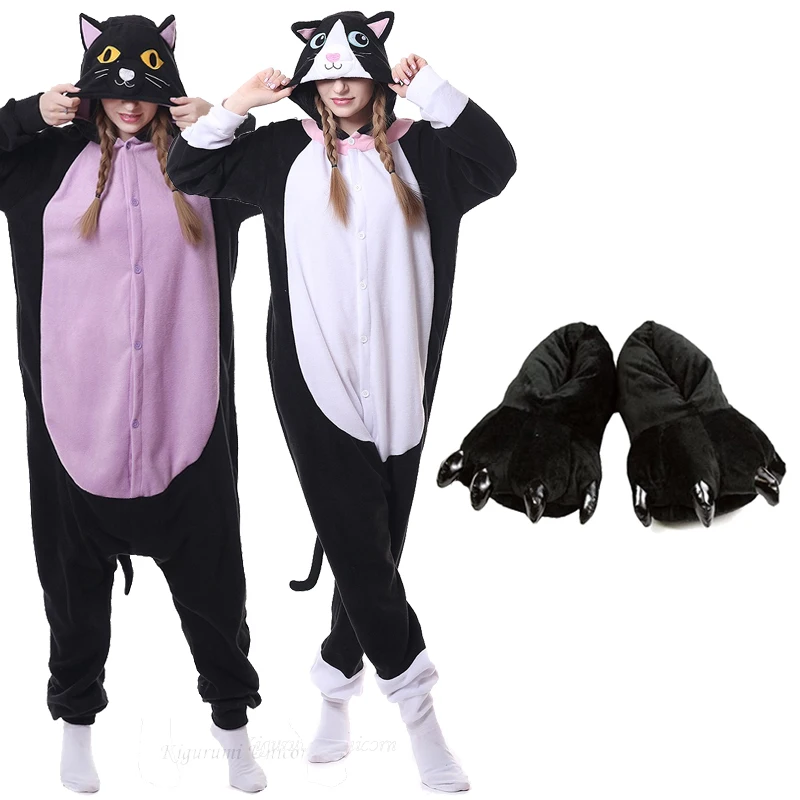 Kigurumi Unicorn Pajama Adult Animal Cat Onesie Women Men Couple Winter Pajamas Suit Nightie Sleepwear Flannel Homewear Slipper