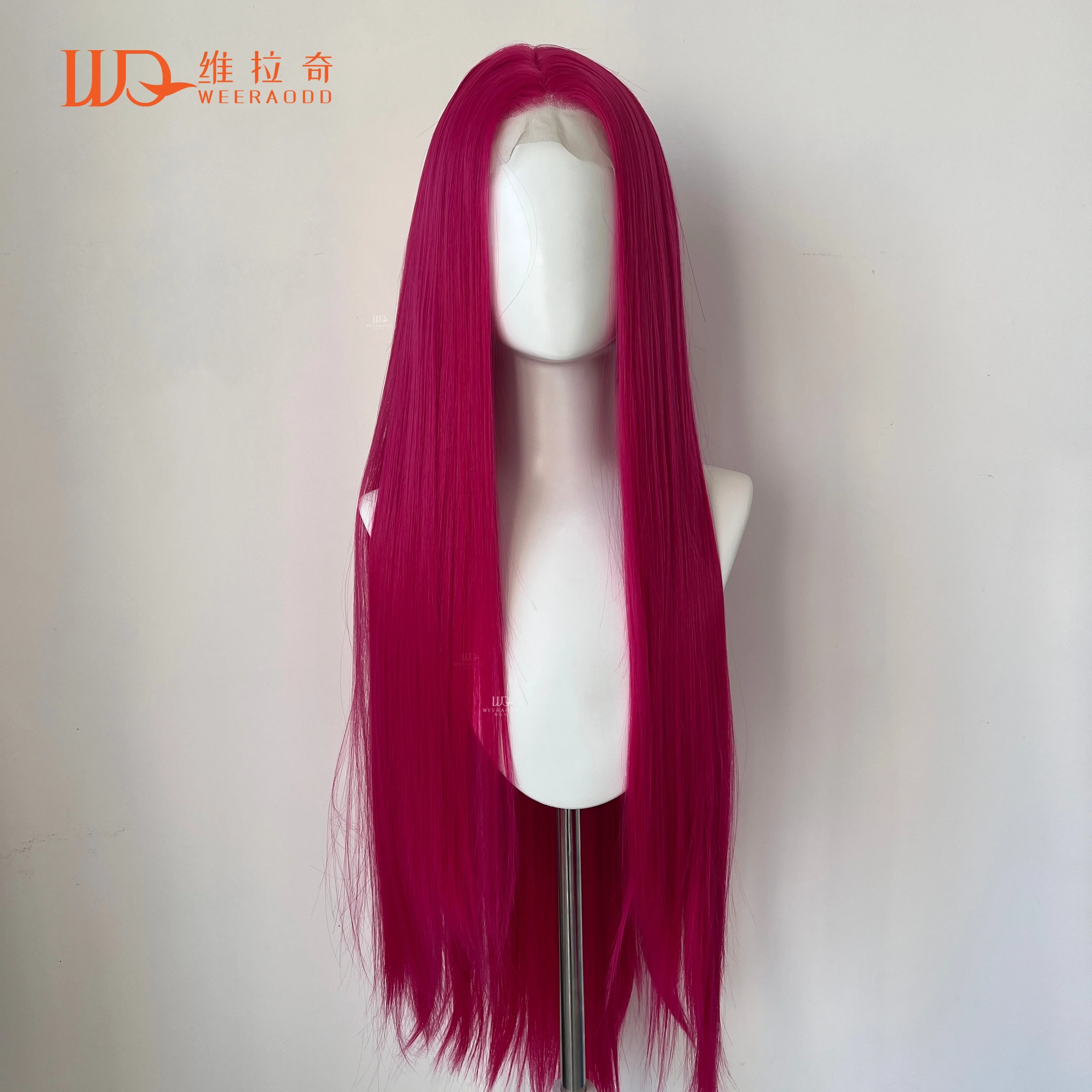 40 Zoll heiße rosa lange gerade Lace-Front-Perücke, leimlose, hitzebeständige synthetische Perücke, 150 % Dichte, für Cosplay, Party, Festival