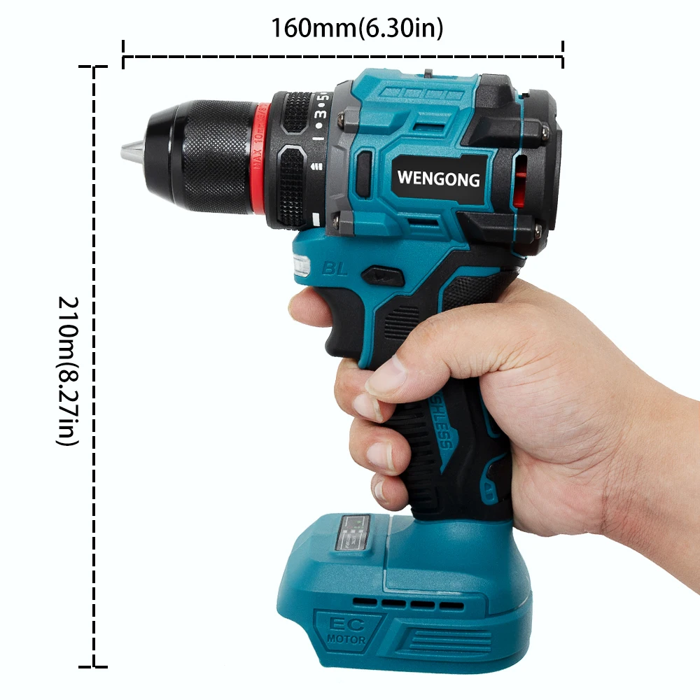 Imagem -04 - sem Escova Furadeira Elétrica Velocidades sem Fio Chave de Fenda 60nm Torque Mão Broca Ferramentas Elétricas para Makita 18v Bateria 10 mm