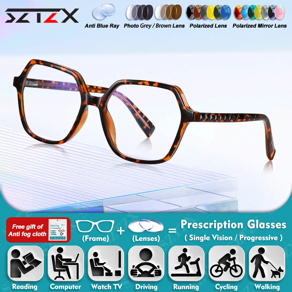 

SZTZX New Fashion Geometric Frame Myopia Reading Office Glasses Women High Quality Anti Blue Ray Multifocal Prescription Eyeware