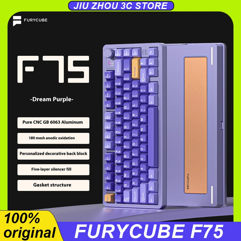 Furycube F75 Mechanical Keyboard Aluminium Alloy Bluetooth/Wireless/Wired Three Mode Rgb Hot Swap Customized Pc Gaming Keyboard