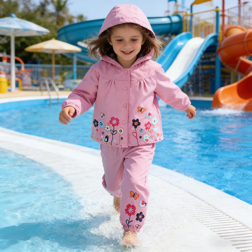Conjunto de 2 Piezas de Impermeable para Niños, Primavera 2026, Chaqueta y Pantalones con Diseño de Flores, Traje Impermeable para Niños y Niñas