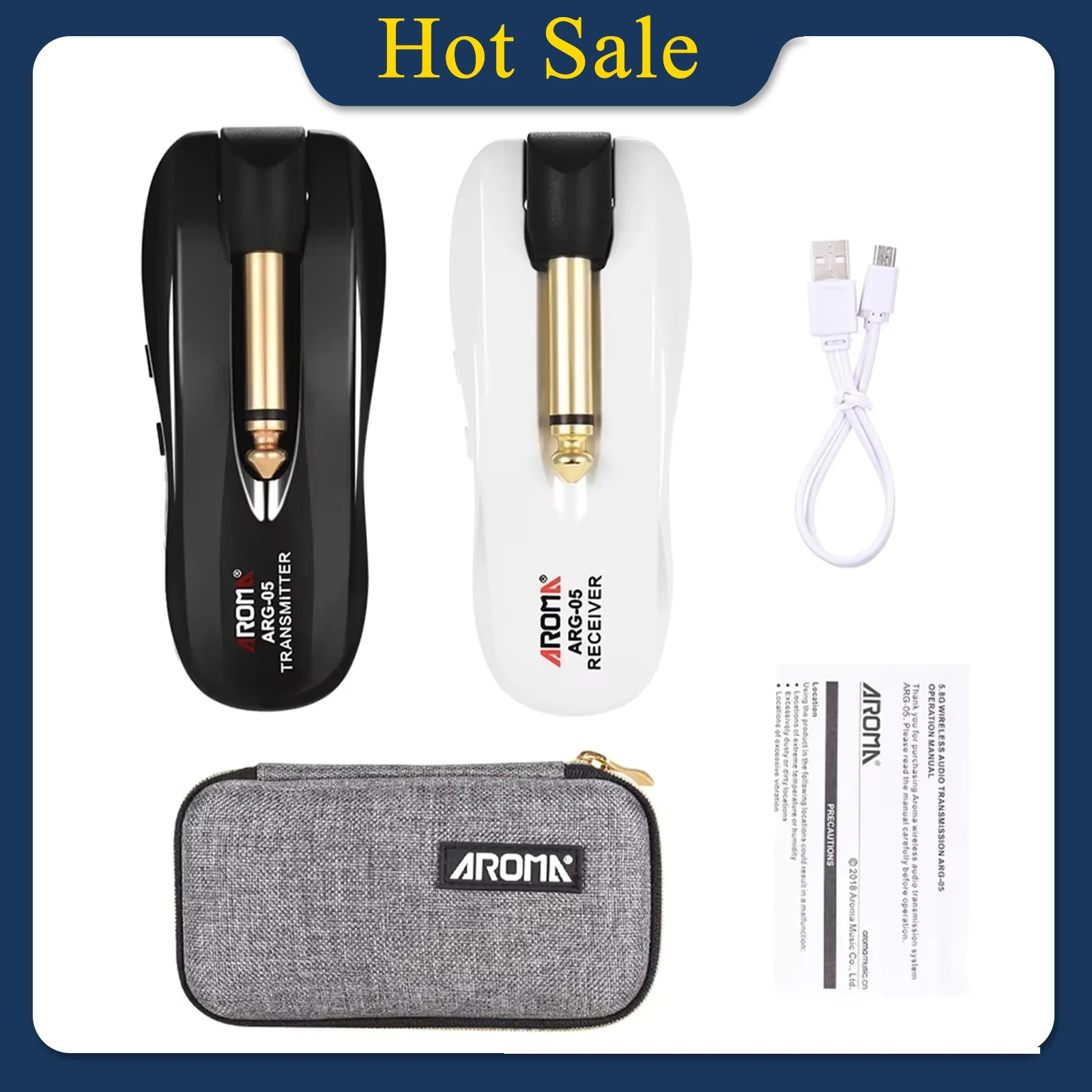 AROMA 5.8GHz Guitar Wireless System Audio Transmission with Transmitter Receiver Rechargeable Battery for Guitars Bass ARG-05