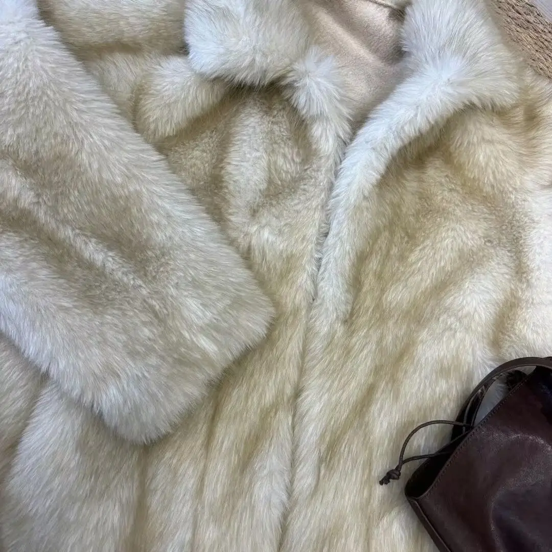 Faux Fur For Coat Coats Womens High End Reversible Commute Woman Straight Rhinestone Pink Button Lace Elastic Hip Length Femme