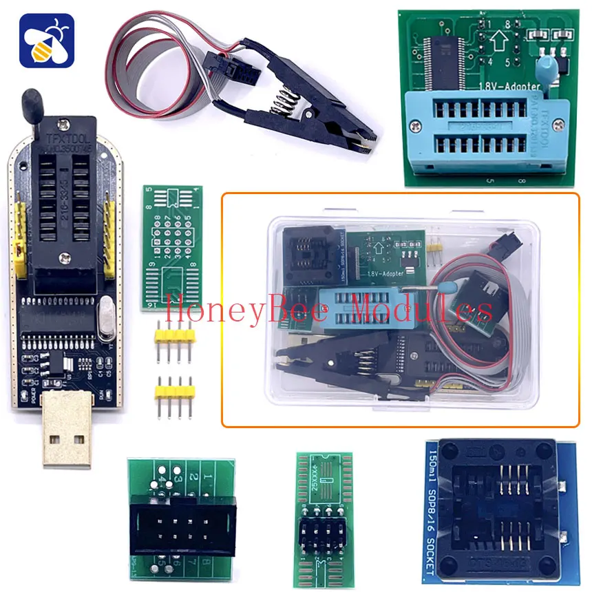 CH341a Programmer adapter+SOIC8 adapter+ SOP8 clip with cable+1.8V adapter EEPROM Flash BIOS USB  electronics