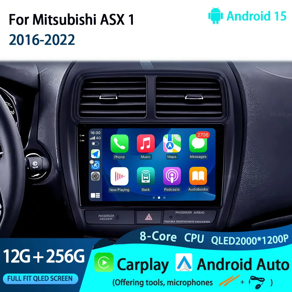 

9 "для Mitsubishi ASX 1 2016-2022 Android 15 автомобильный радиоплеер DSP Carplay 8G 256G стерео без 2 din экрана