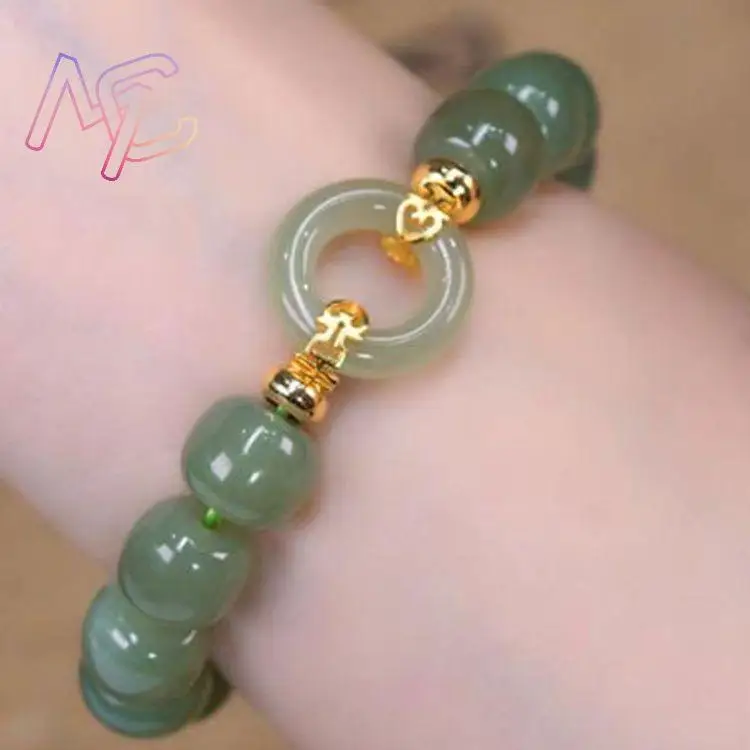 Green Natural Jade Ring Bracelet Luxury Talismans Accessories Carved Gemstone Amulet Designer Beads Bangle Gifts for Women view 2