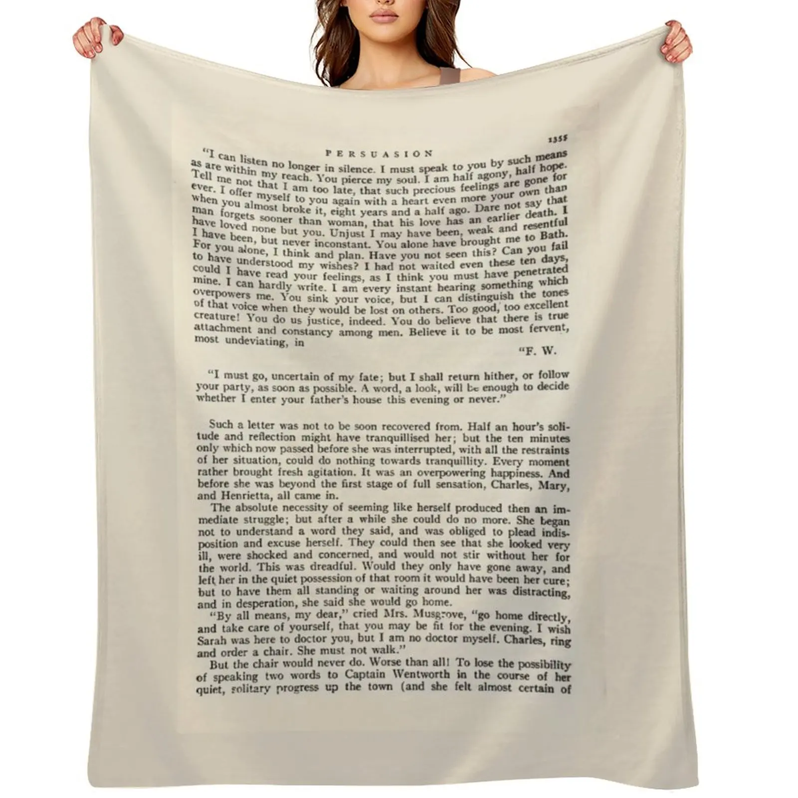 Persuasion de Jane Austen - Le capitaine Wentworth : Je suis à moitié en agonie, à moitié en espoir. Couverture décorative à motif de page de livre vintage