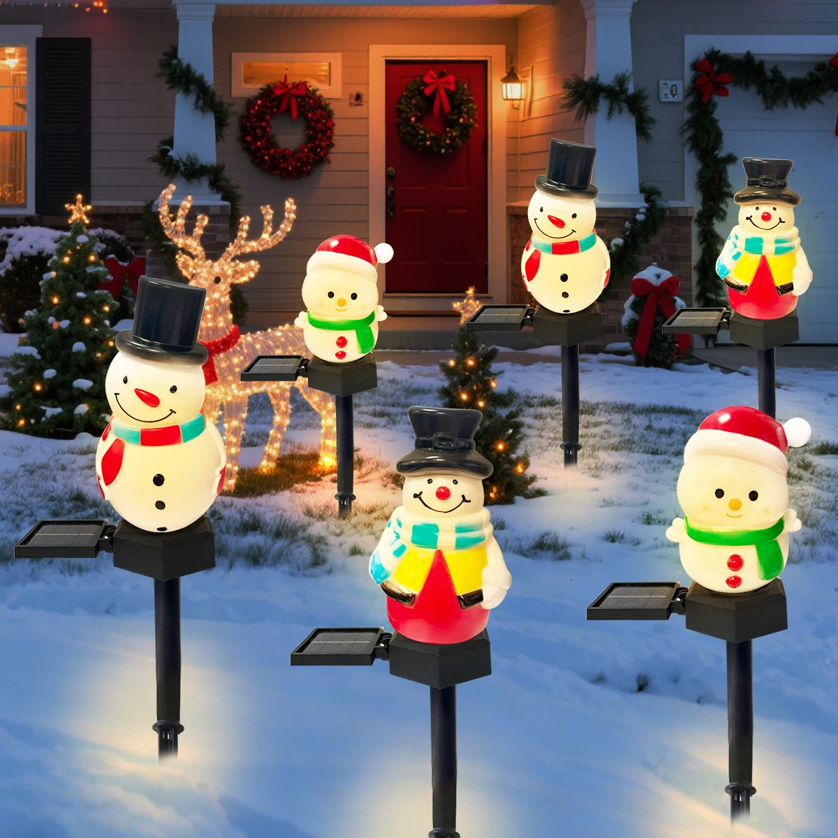 1pc Christmas Cute Snowman Shape Pathway Lights Solar LED Waterproof Walkway Landscape Light For Home Garden Winter Yard Decor