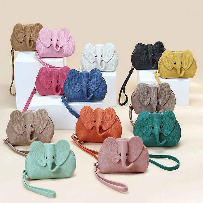 

Creative Ins Style Cute Little Elephant Zipper Wallet Women's Fresh and Compact Genuine Leather Coin Purse Cute Wallet