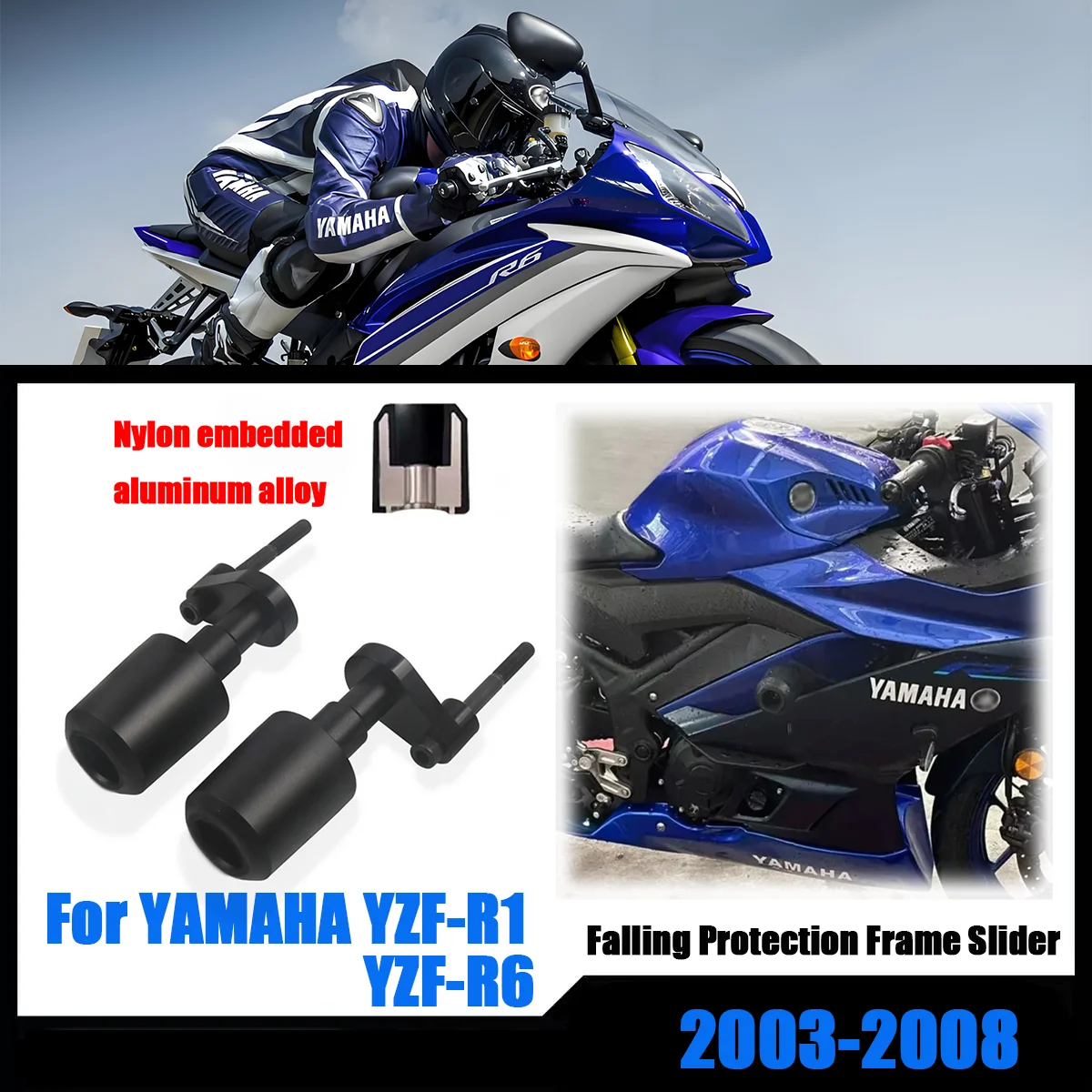

R1 For YAMAHA YZF-R1 2004-2008 YZF-R6 Frame Slider Crash Protector Motorcycle Wheel Fork Axle Slider Protection Engine Crash Pad