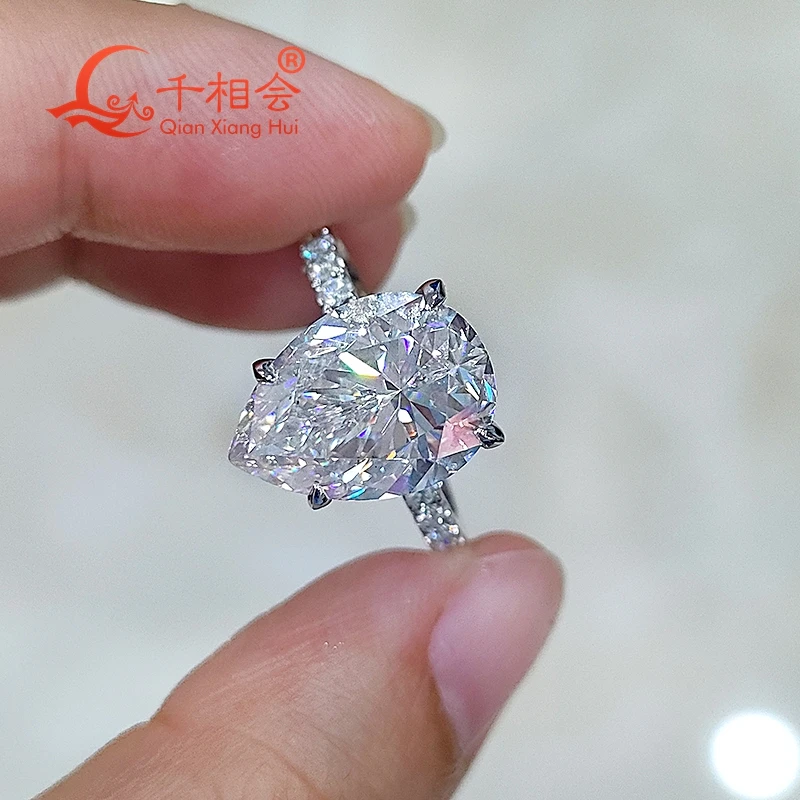 

6 карат грушевидной формы, полный D VVS, белое кольцо Melee Moissanite Eternity Band, 10x14 мм, обручальное кольцо из стерлингового серебра 925 пробы для женщин