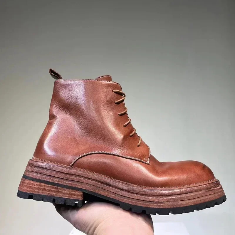 New Men's Leather Horseskin Men's Boots Leather Soles Re-washed Water Vintage Boots