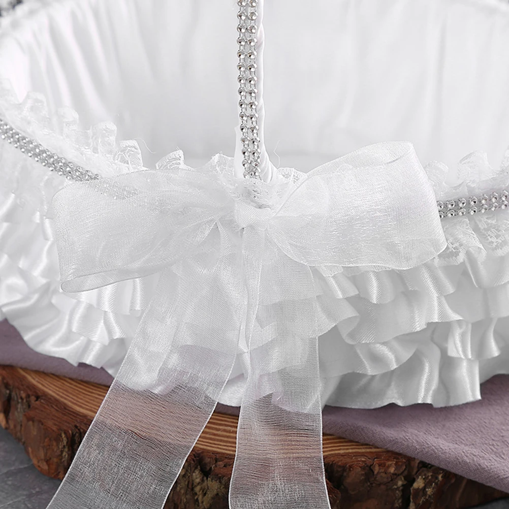 

Exquisite Lace Flower Girl Basket Wedding Anniversary Engagement Proposal Decoration Portable Storage Organizer