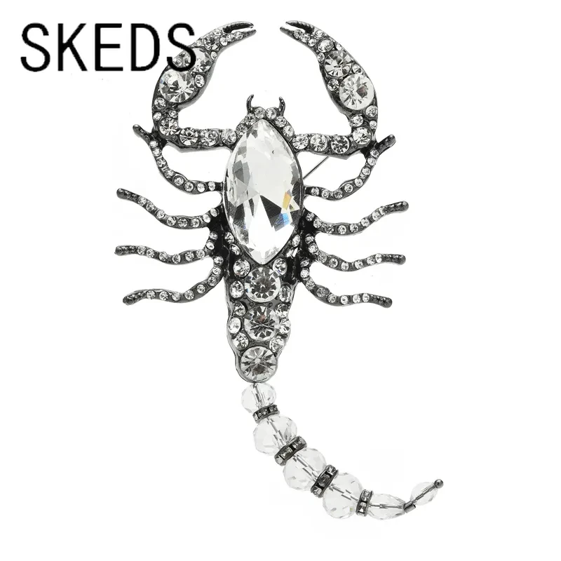 SKEDS Exaggerated Vintage Women Men Big Scorpion Rhinestone Pins Badges Retro Luxury Crystal Classic Insect Brooches Corsage