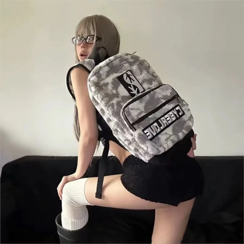 

JIAERDI модный камуфляжный рюкзак с буквенным принтом, женский плюшевый рюкзак большой вместимости, женский корейский унисекс Tie Dye Mochilas Mujer