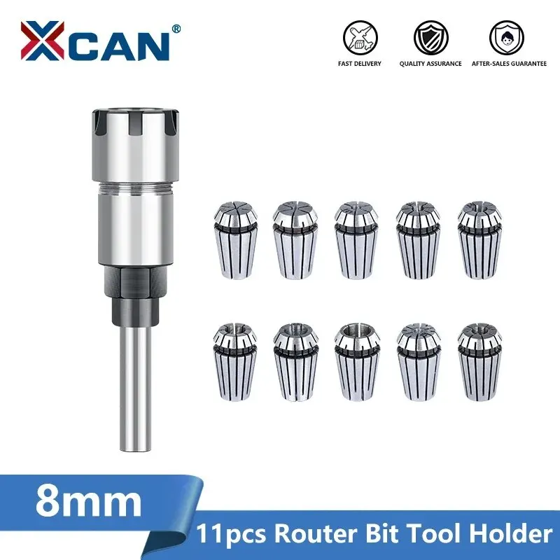 XCAN Router Bit Tool Holder 11pcs ER16 Spring Collet Chuck with 8mm Shank Router Bit Extension Rod Milling Cutter Tool Holder