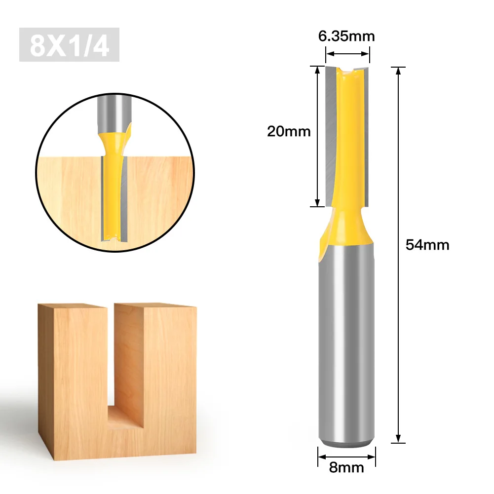 8mm Shank Straight Woodworking Router Bit Set Woodworking Tools Drilling Carpenter Milling Cutter3/6/10/12/16mm Cutting Diameter