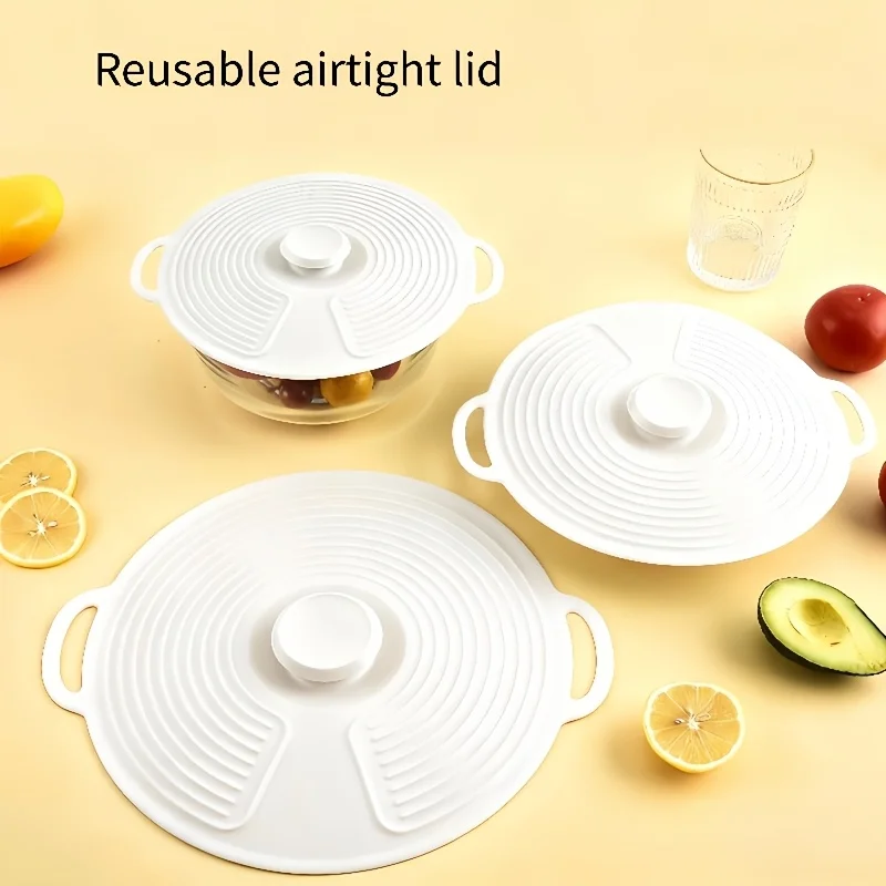 Juego de tapas de silicona con doble asa, tapa para olla, resistente al calor, cubierta a prueba de salpicaduras para microondas, reutilizable, para tazones, platos y sartenes, 3 uds.
