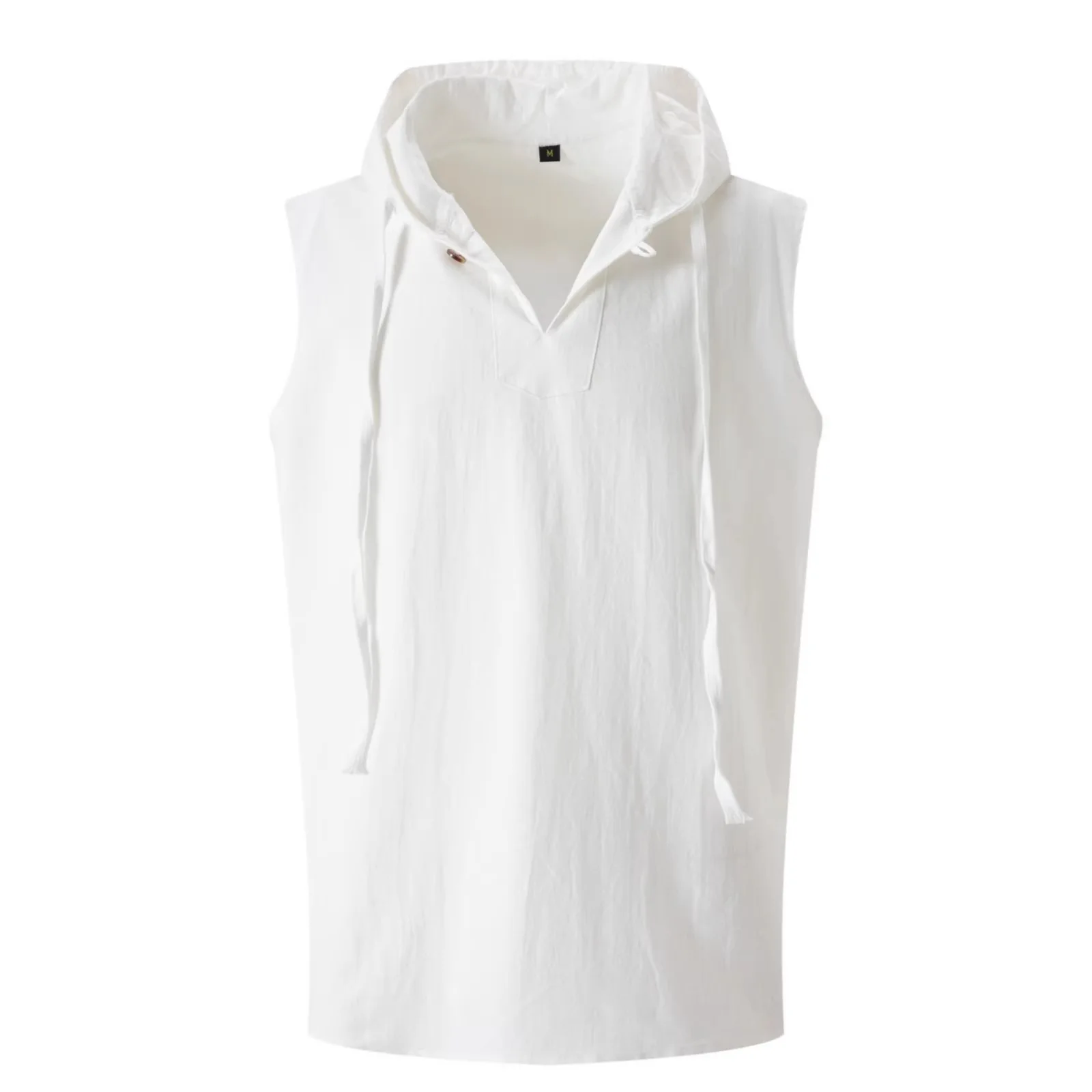 New Summer Men's Vest Drawstring Hooded Pullover, Casual Sports Thin Breathable European Size Solid Color
