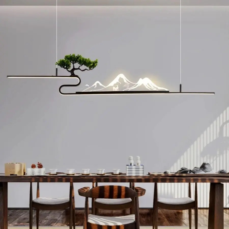 Chinese living room landscape bar acrylic mountain peak China study Zen strip creative tearoom restaurant Pendant Lights