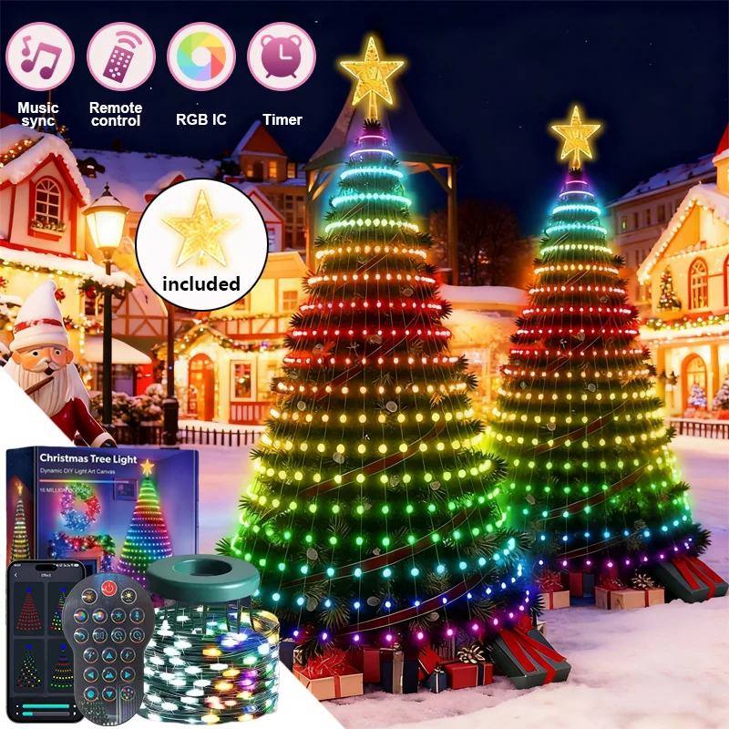 Smart Christmas Tree Lights with Star 400 LEDS String Lights APP Remote Control DIY 16 Million Colors Music Sync for Xmas Decor