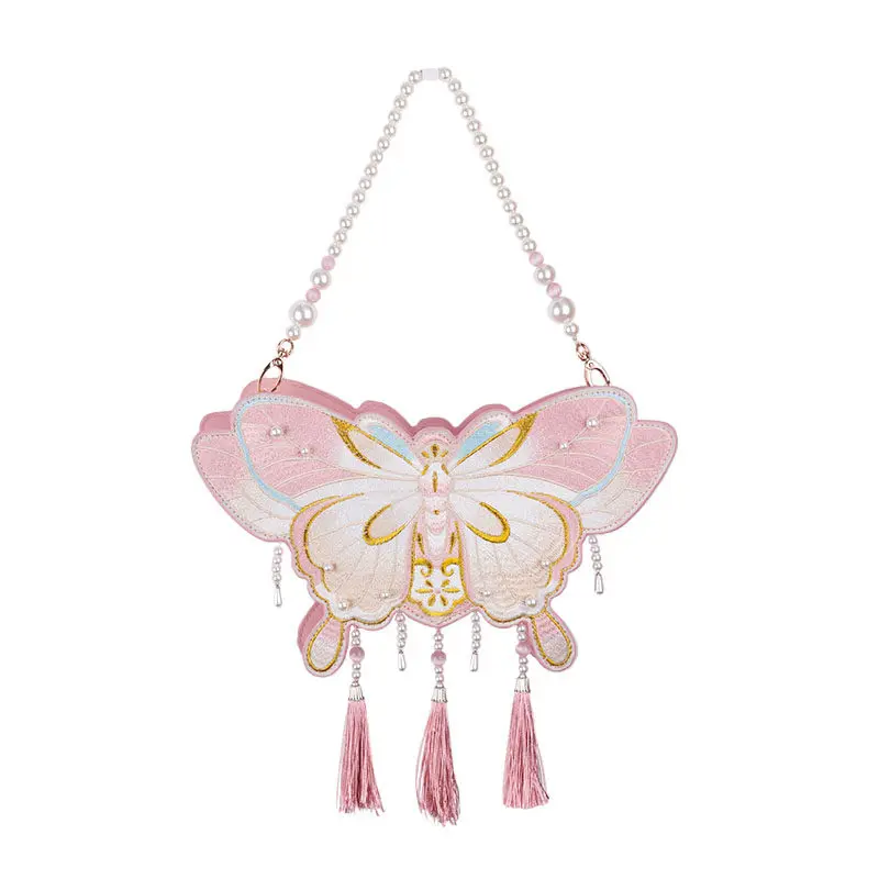 Butterfly Embroidery Bag Crossbady Bags for Woman Lolita Bolsa Pearl Chain Bolsos mujer Bolsas New Chinese Style Sac Femme