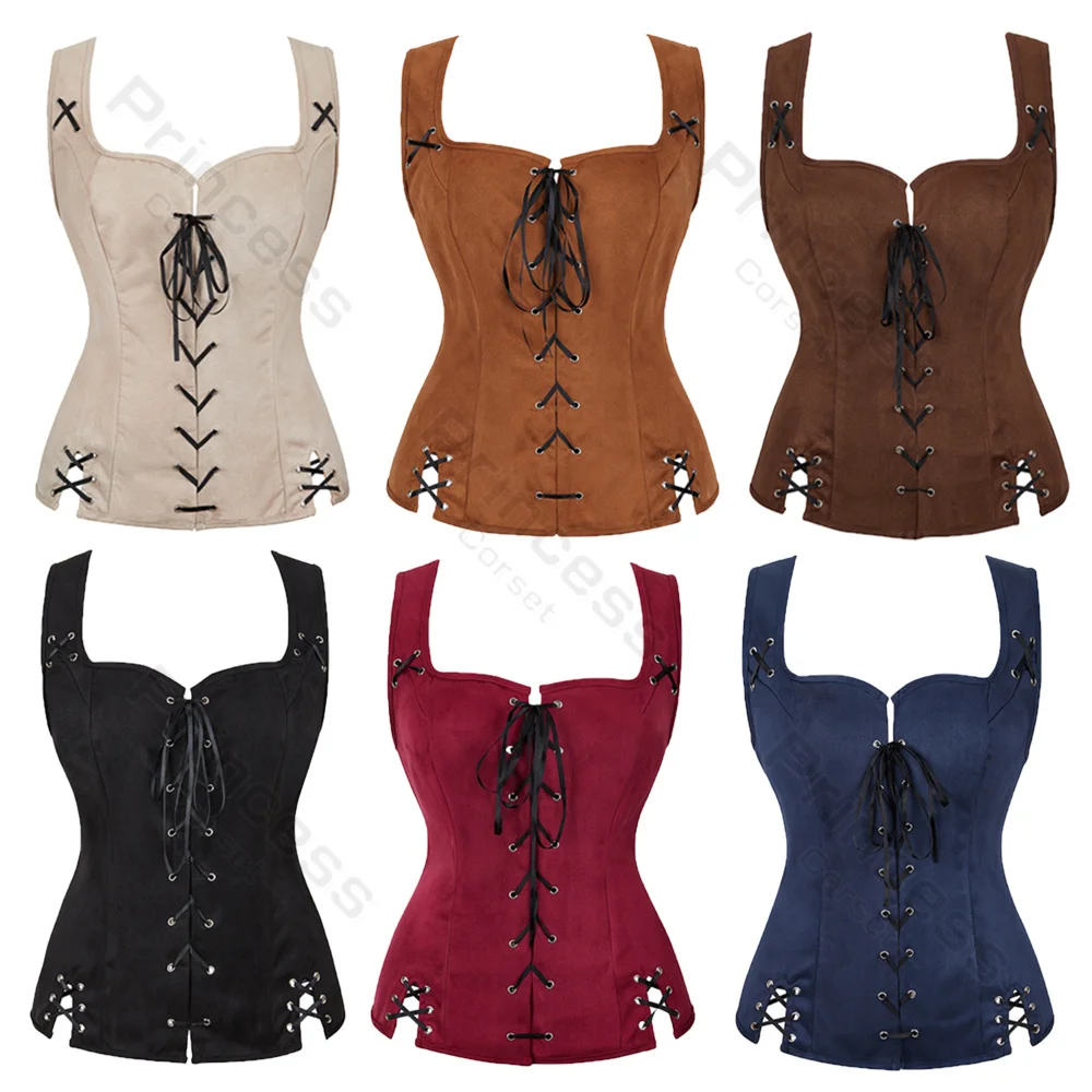 Womens Renaissance Vest Plus Size Halloween Medieval Cosplay Costume for Women Pirate Vest Women Vintage Lace Up Corset Top