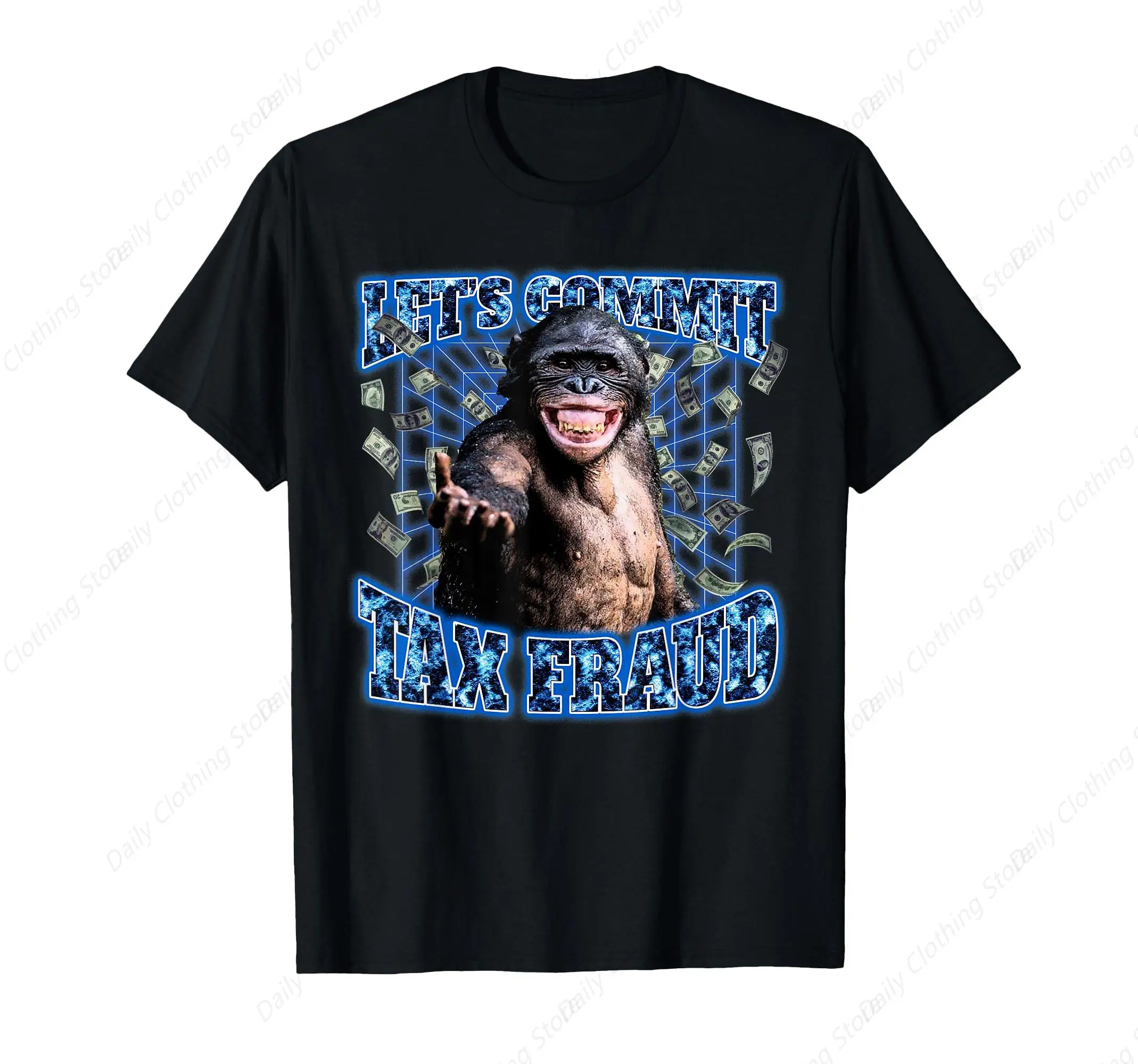 Let'S Commit Tax Fraud Vintage Bootleg Rap 90s Monkey T-Shirt Vintage Round Neck Tops Funny Leisure Comfortable Clothing