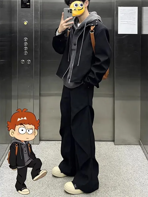 

Мужские брюки-кюлоты American High Street Bla с высокой талией, расклешенные, весенние, стройнящие, драпированные, прямые, с эффектом складок