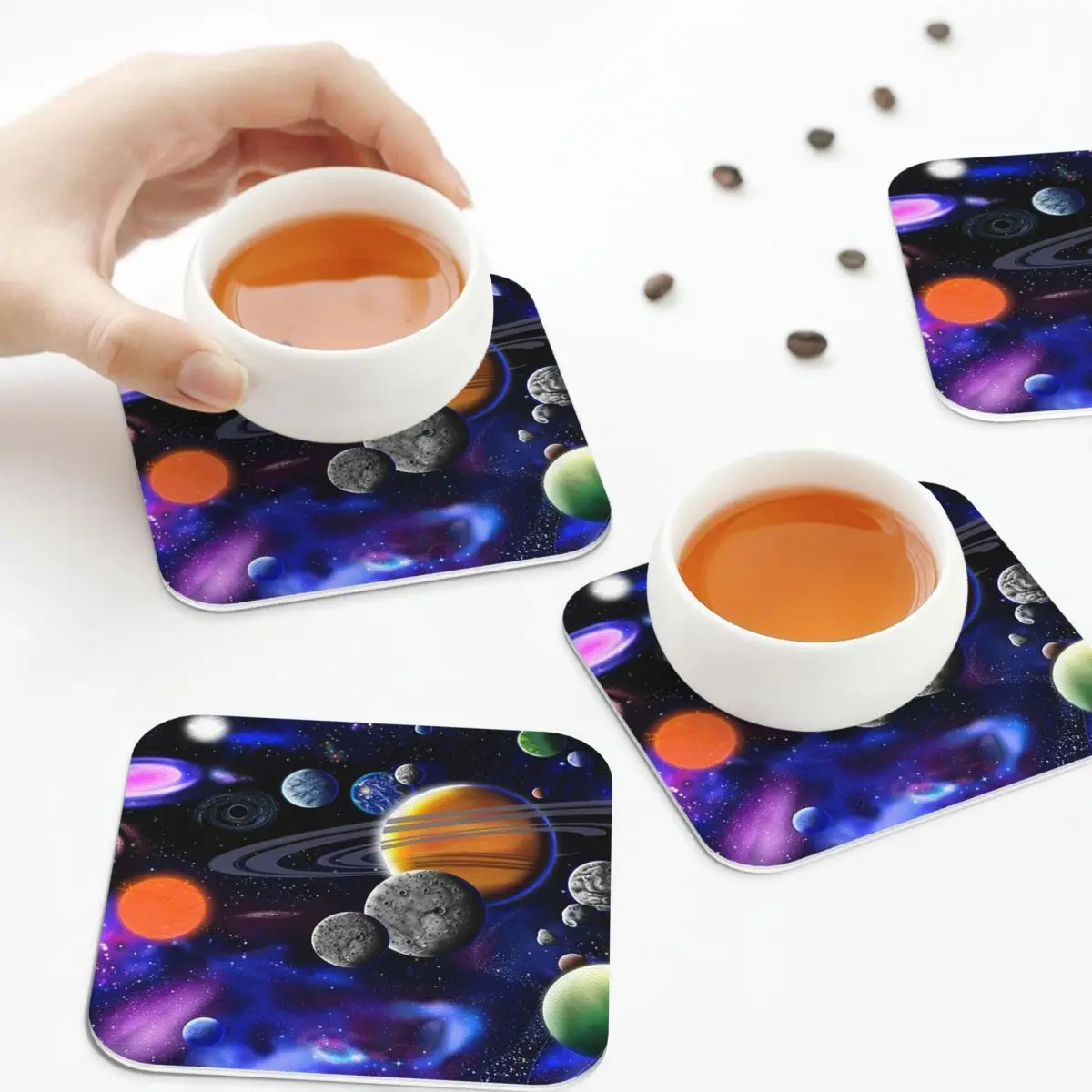 Sistema Solar, planetas espaciales, universo, posavasos, manteles individuales de cocina, taza aislante, tapetes de café, decoración, vajilla para el hogar, juego de 4