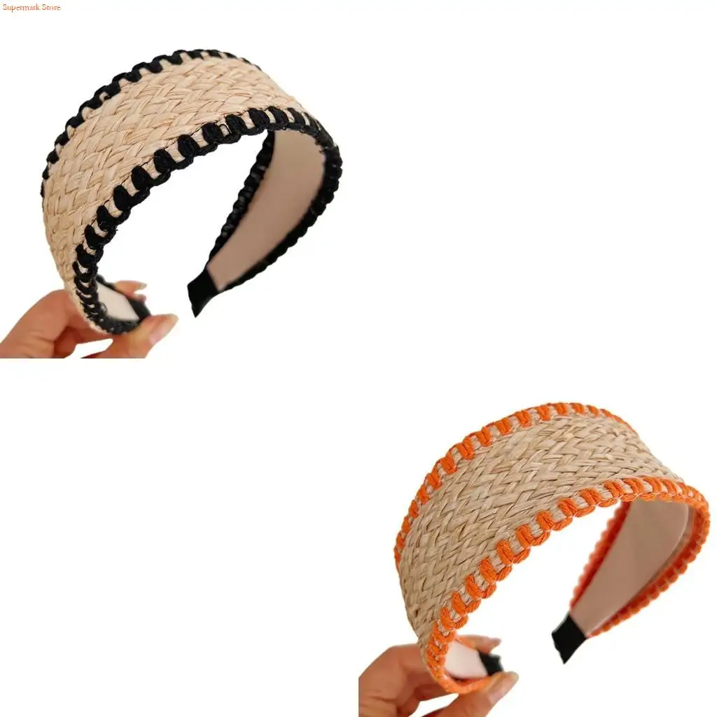 Q5WE Knotted Headband Woven Straw for K-POP Party Decorations for Music Festivals