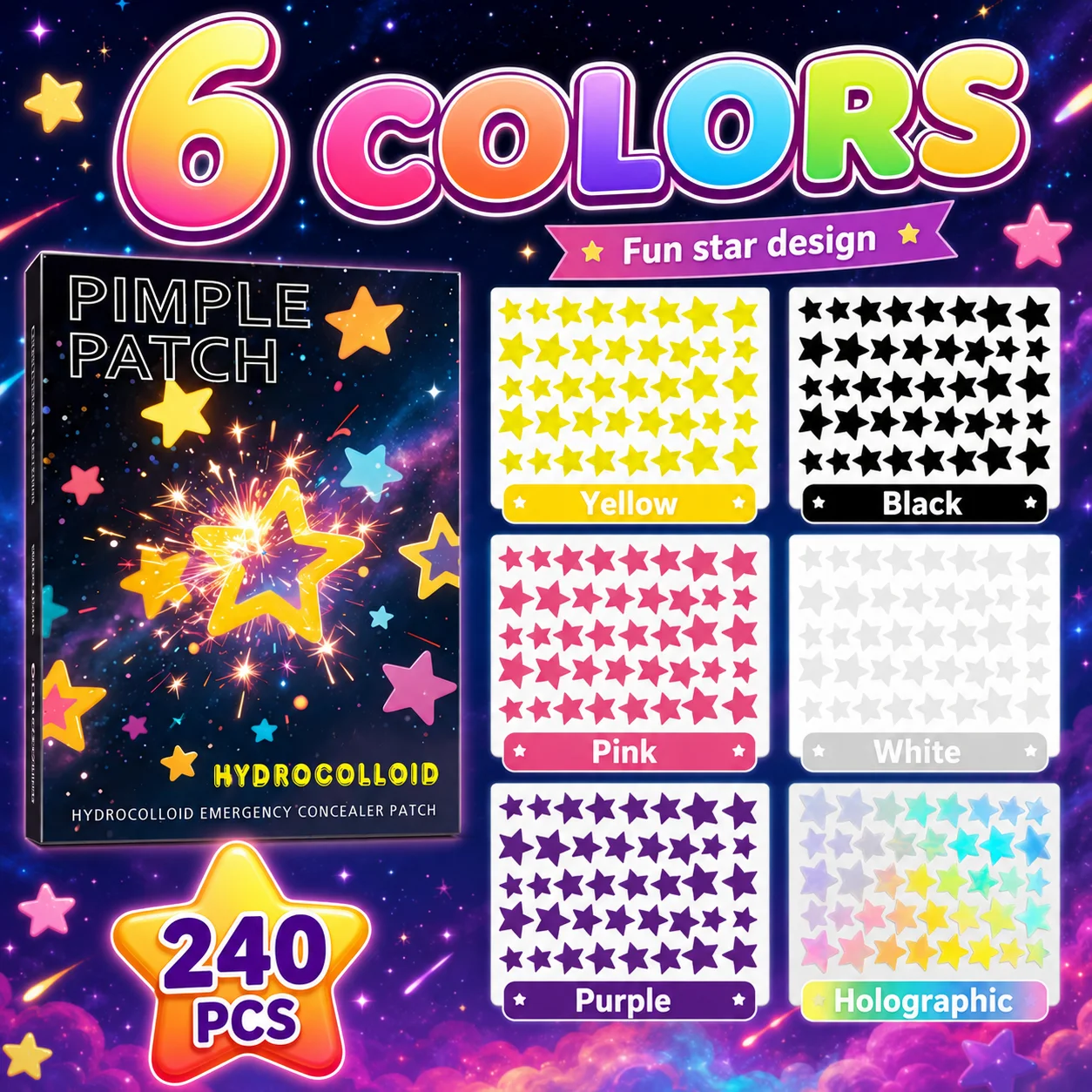 240PCS Star Pimple Patches For Face Hydrocolloid, Absorbing Cover, Tea Tree, Hydrocolloid Acne Patch, Cute Star Pimple Patch