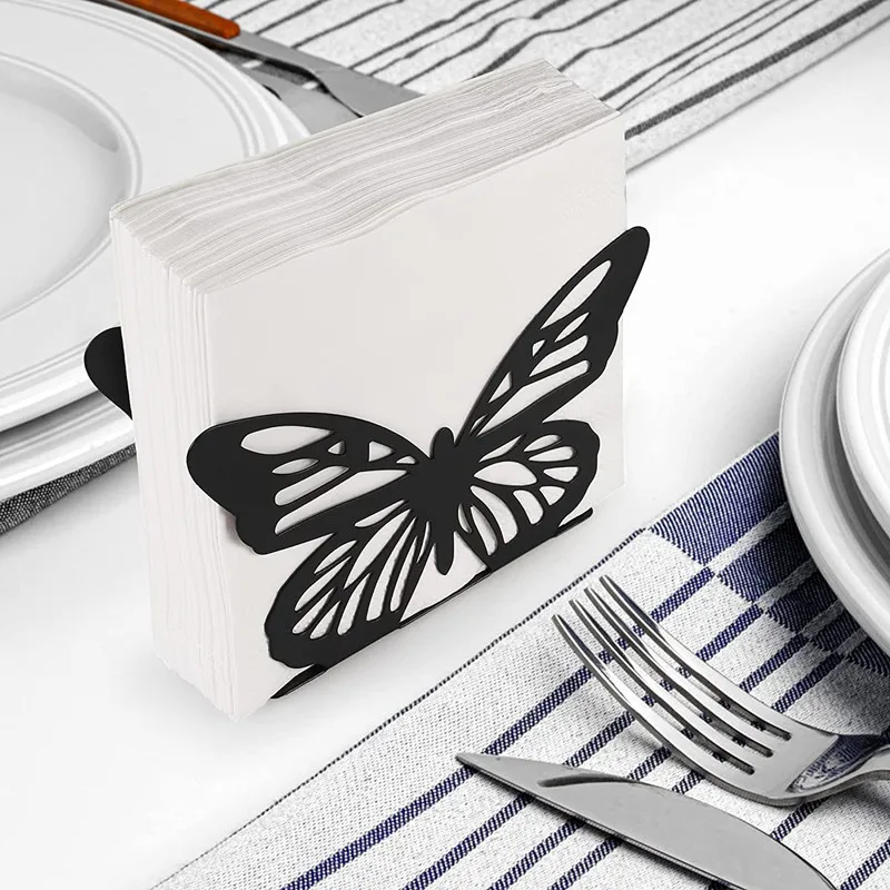 Butterfly Shape Napkin Holder Fashion Black/ White Iron Metal Butterfly Napkin Rings Napkin Tissue Holder for Dining Table