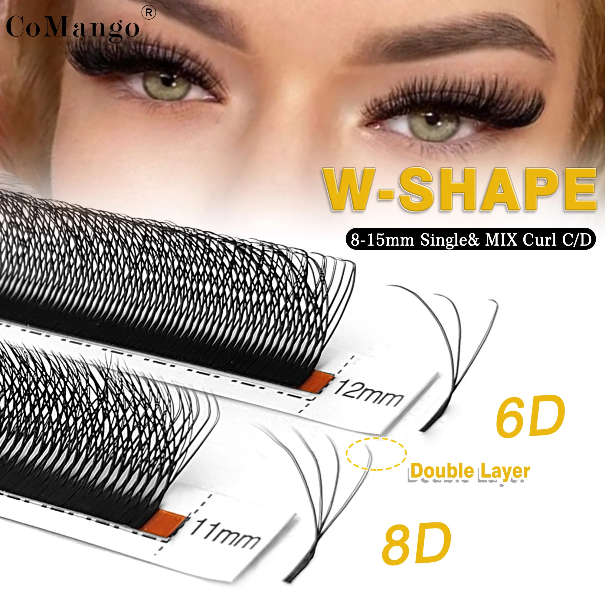 CoMango 4D 6D 8D W Shaped Double Tips W Eyelash Extension Natural Soft Automatic Flowering Eyelashes Brazilian Lash Fans