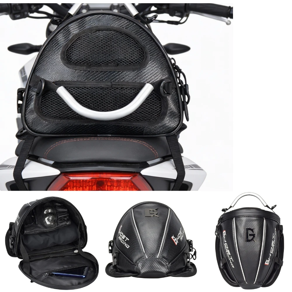 

Motorcycle Tail Bag Waterproof Motorbike Back Seat Travel Backpack with Reflective 29x28x21cm Large Capacity Storage for Riding