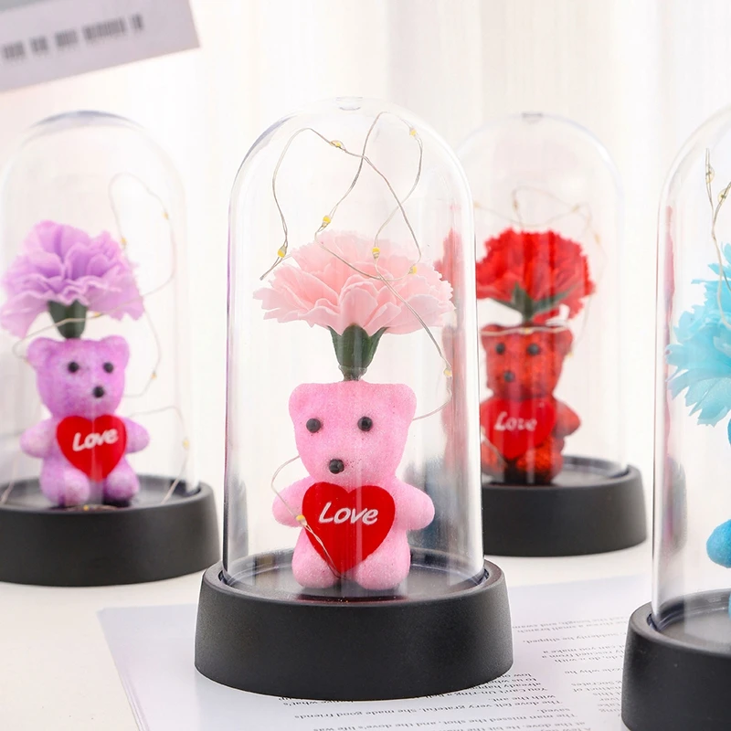 Eternal Rose Flower in Acrylic Box Kawaii Bear Flower Artificial Flowers Valentine's Day Gift Graduation Gift Rosas Eternas