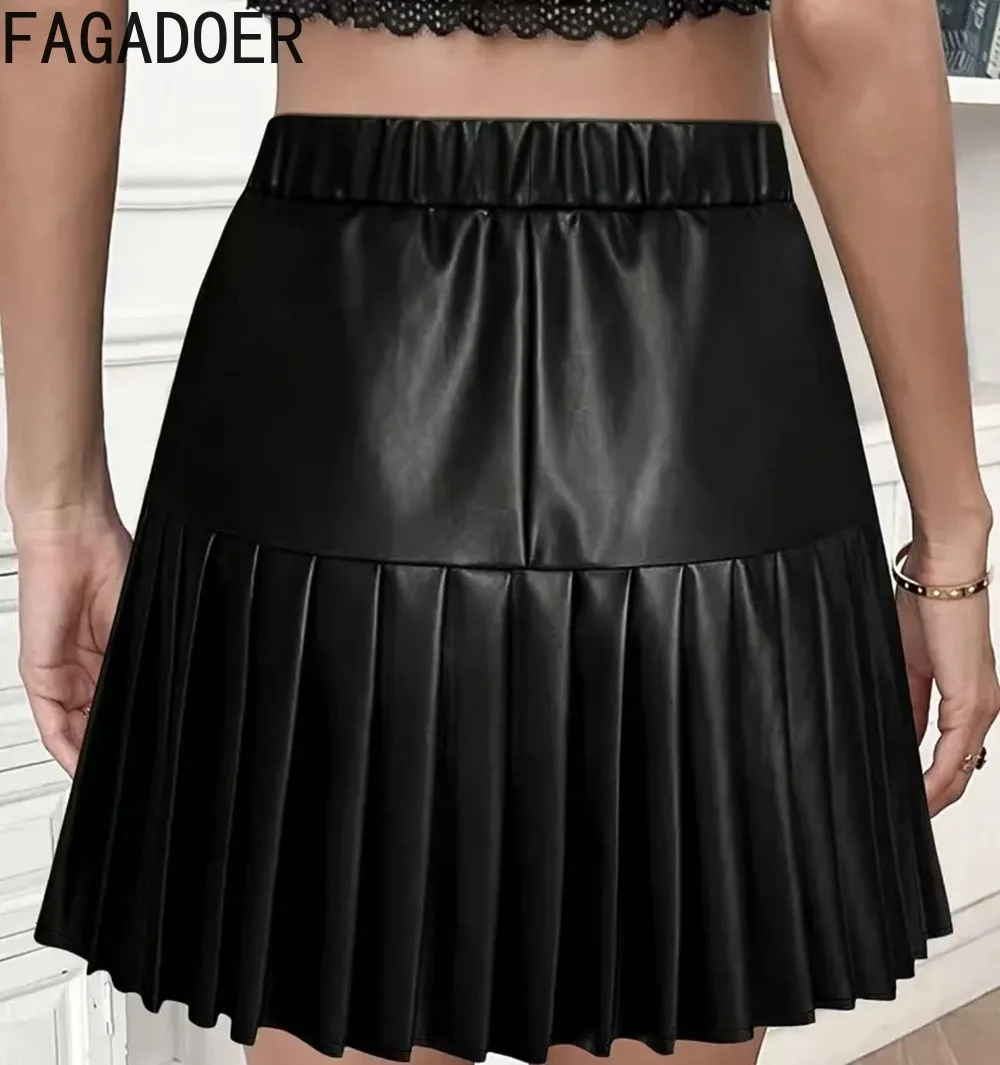 Jupe plissée moulante en cuir patchwork FAGADOER, jupe trapèze taille haute unie pour femme, bas de vêtements streetwear