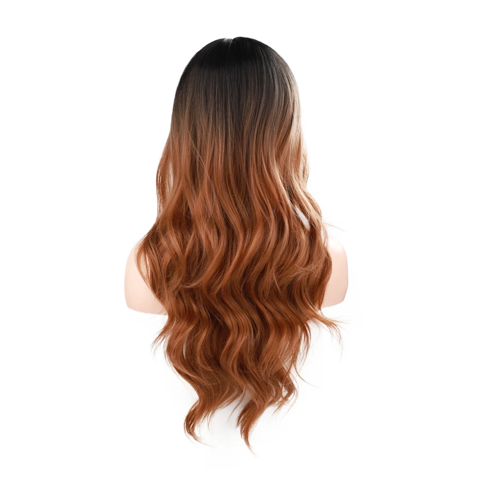 Long Body Wavy Ombre Synthetic Wig For Woman With Middle Parting 26 Inch Blonde Pink Red Cosplay Lolita Wigs Heat Resistant Hair