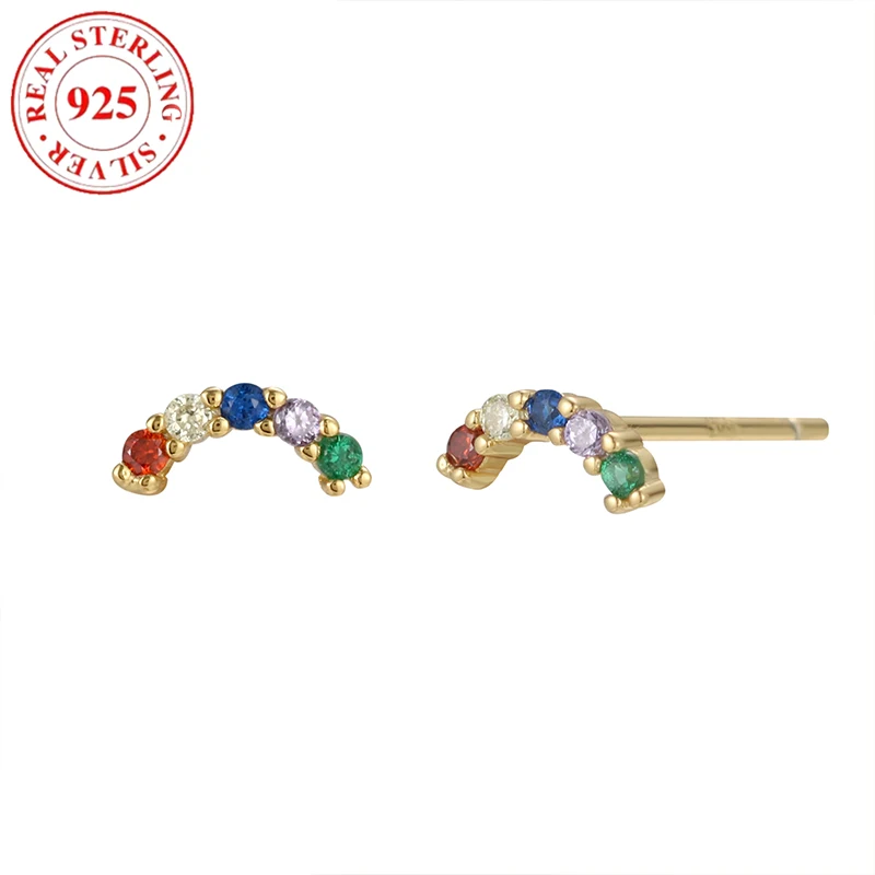 

S925 Sterling Silver Colorful Zirconia Arc Rainbow Women's Earrings Hypoallergenic Suitable for Women's Holiday Gifts