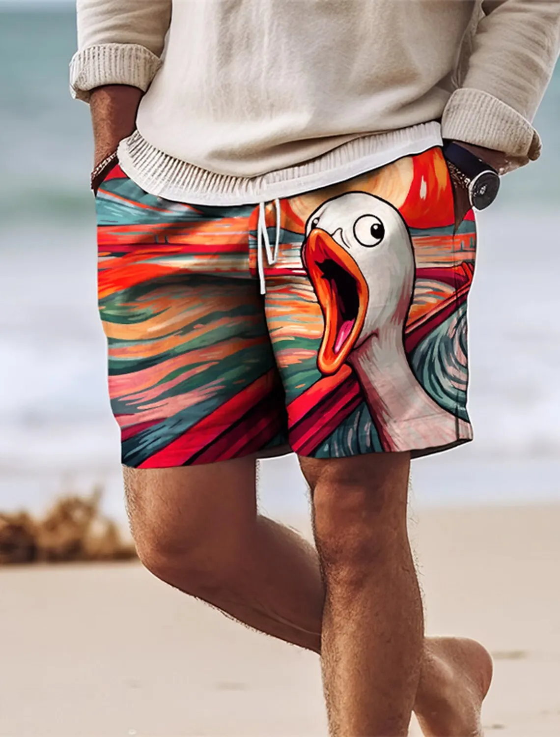 Screaming Chicken Graphic Men's Board Shorts Swim Shorts Swim Trunks Drawstring 3D Prints Quick Dry Short Casual Daily Wear