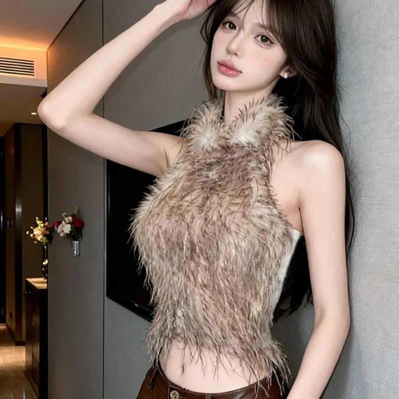 

Pure Desire Spicy Girl Ne Hanging Strap Vest Женский осенне-зимний новый High ade Furry Tube Top Svel Inner Wear Base...