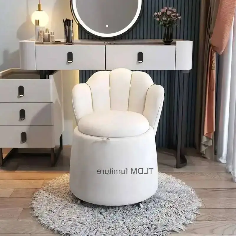 Stool Space Modern Light Luxury Makeup Vanity Chairs Bedroom Backrest Chair Wood Ottoman Storage Living Room Saving Furniture Z