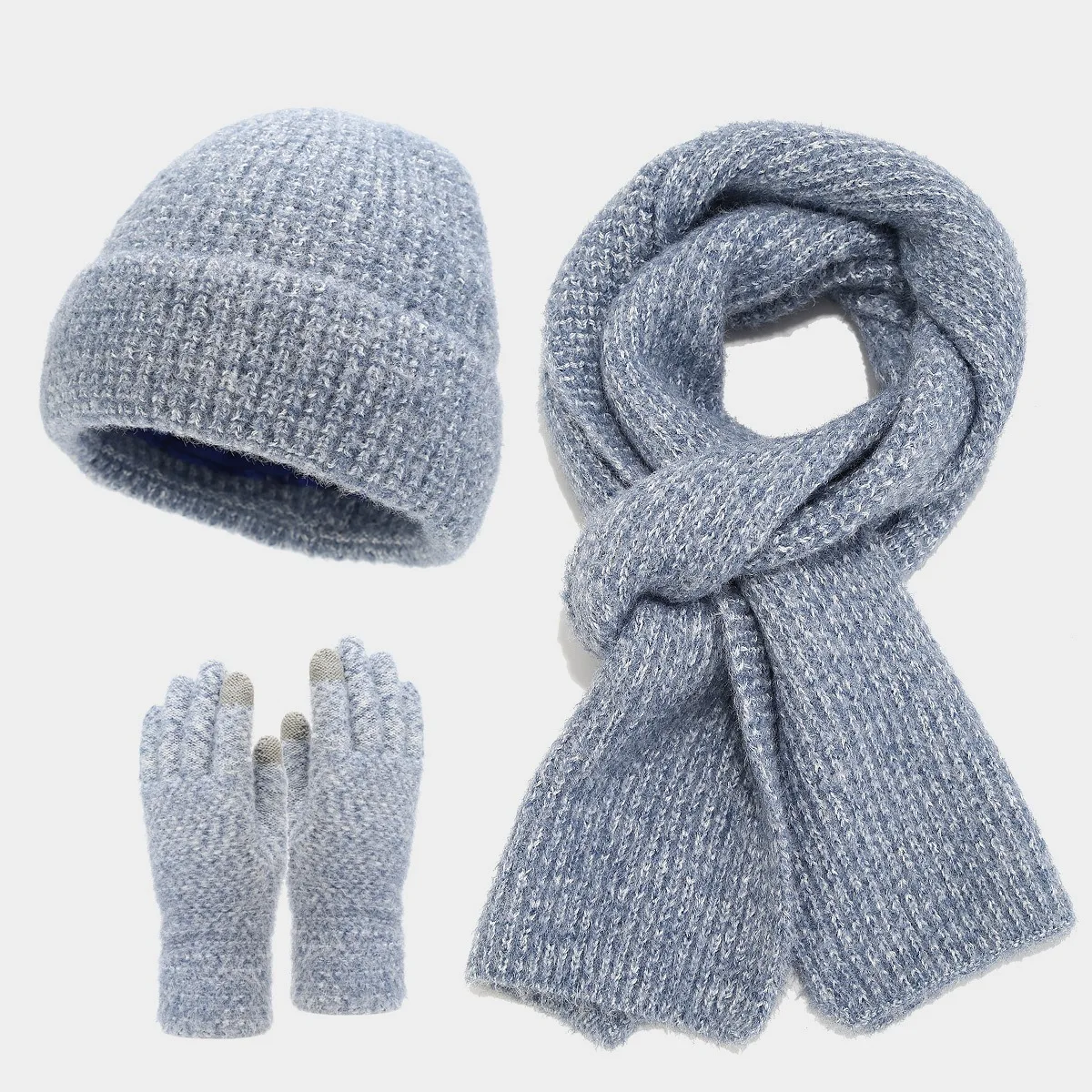 3pcs set beanies hat long scarf gloves women men thickened warm sets winter caps unisex
