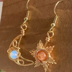 Pendientes asimétricos Vintage con forma de Luna y sol para mujer, aretes colgantes de flor de tulipán dulce coreano, joyería de boda para fiesta, regalos