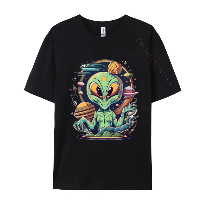 

Alien T-shirt Anime Printed T-shirt Funny UFO Alien Space Men T-shirt Green And White Graphic T Shirt
